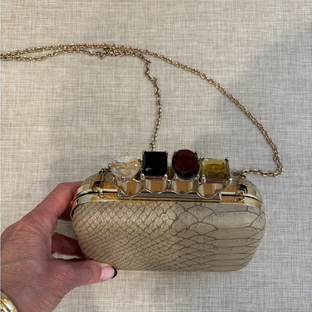 Stylish Beige Clutch with Gem Details